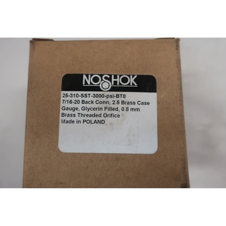Noshok 2-1/2In 0-3000Psi Pressure Gauge 25-310-SST-3000-PSI-BT8